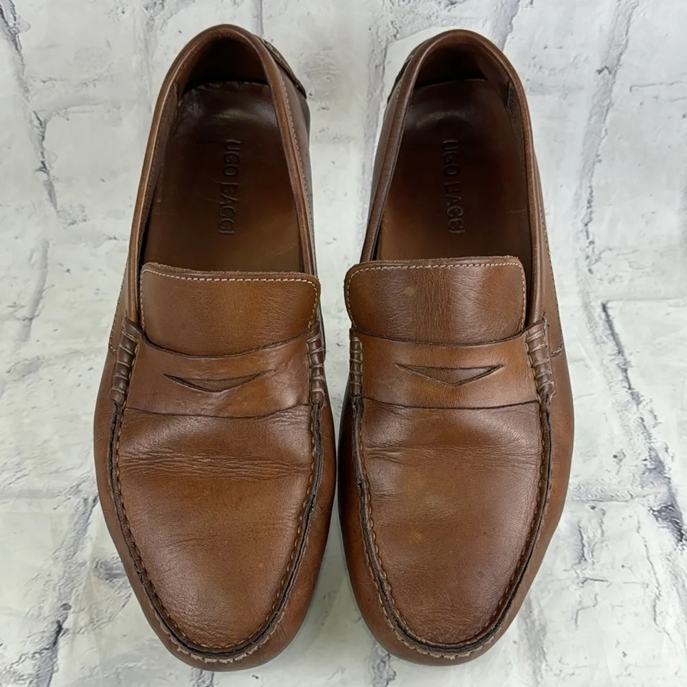 Ugo Bacci Leather Driving Moccasins Penny Loafer Style Slip Ons